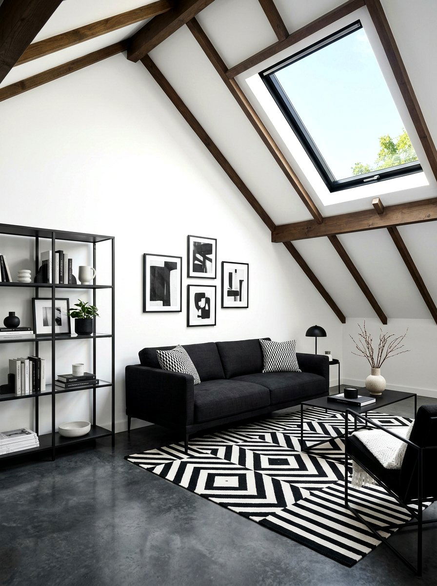 Modern Monochrome Attic Retreat - 30 attic reading nook ideas