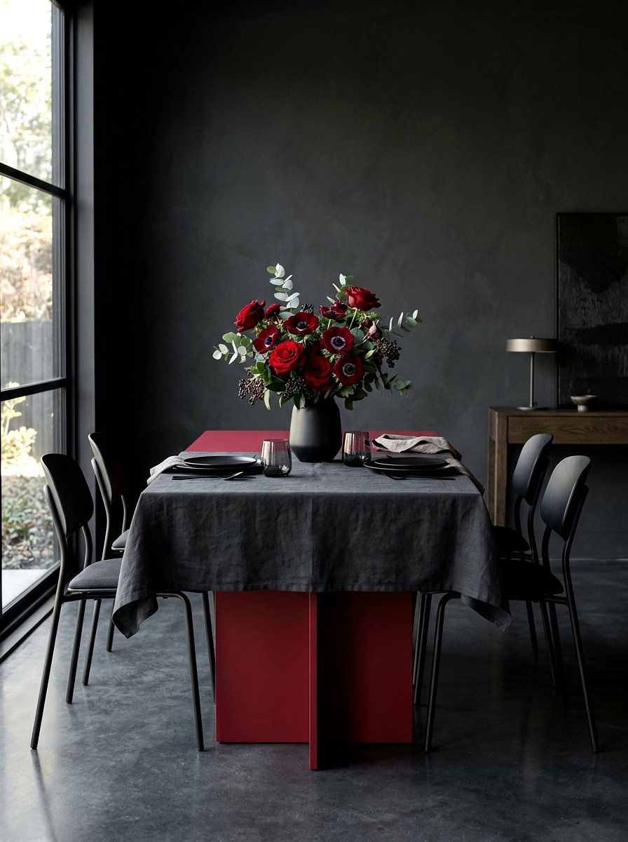 Modern Monochrome Red Table - 30 floral tablescape ideas