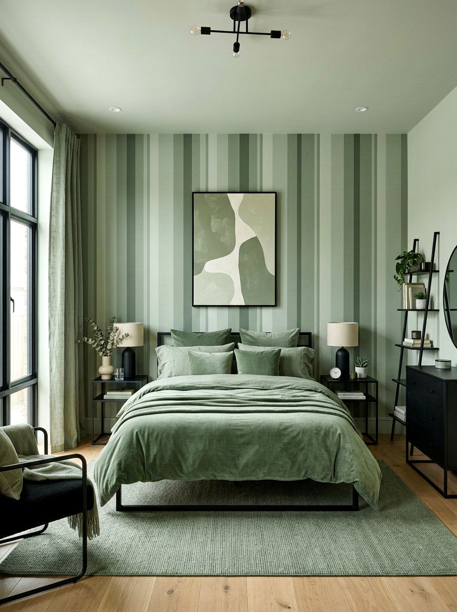 Modern Monochrome Striped Layout - 30 candy stripe bedroom ideas