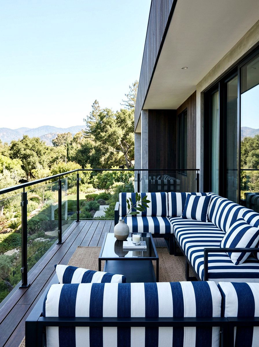 Modern Monochrome Striped Porch Set - 30 striped outdoor cushion porch ideas