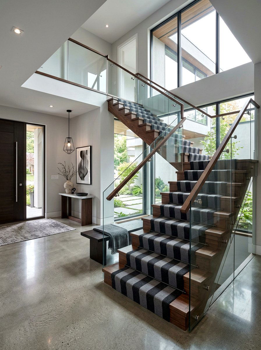 Modern Monochrome Striped Stair Runner - 30 stair runner stripe ideas
