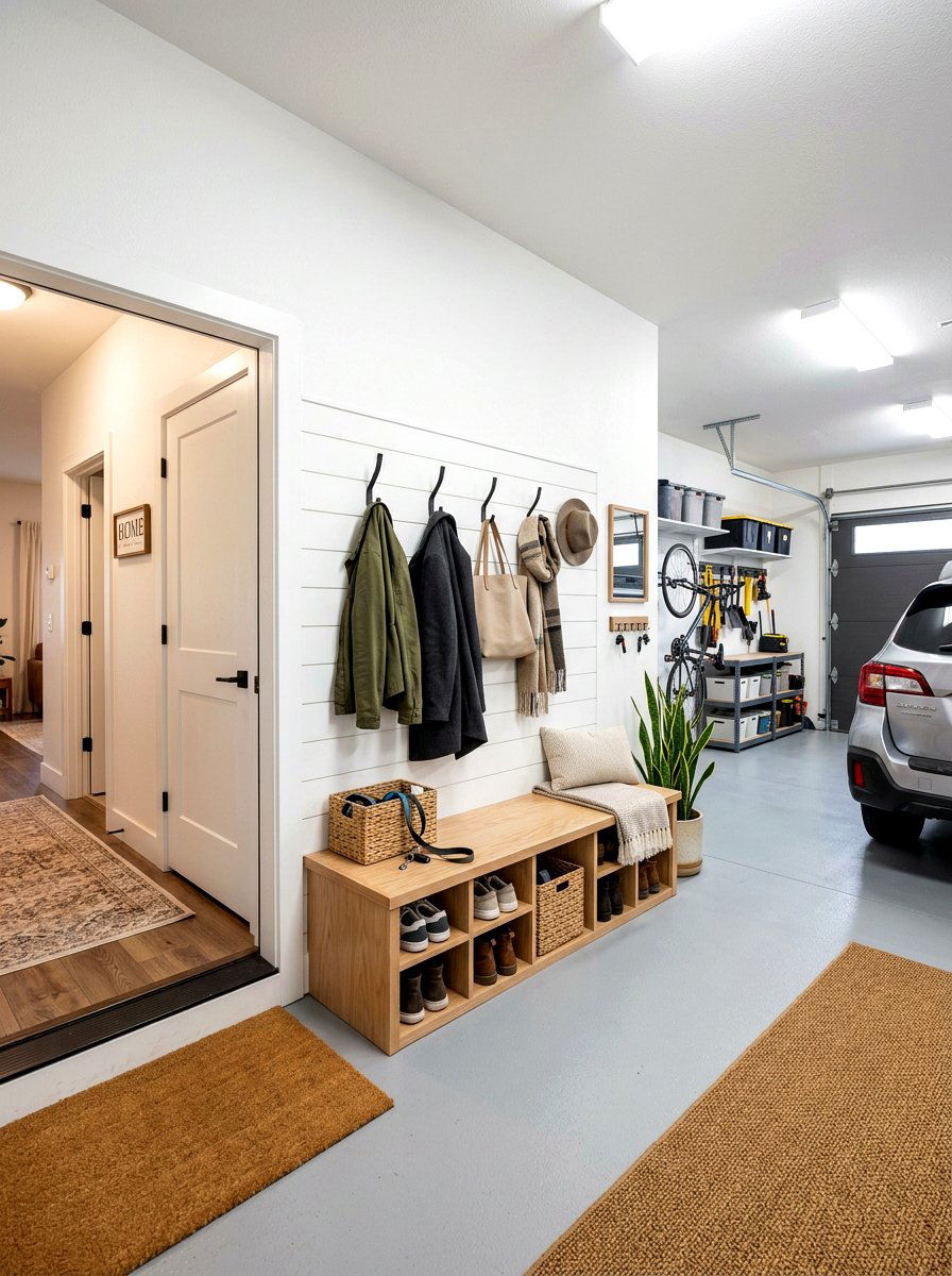 Modern Mudroom Bench - 30 clean garage aesthetic ideas