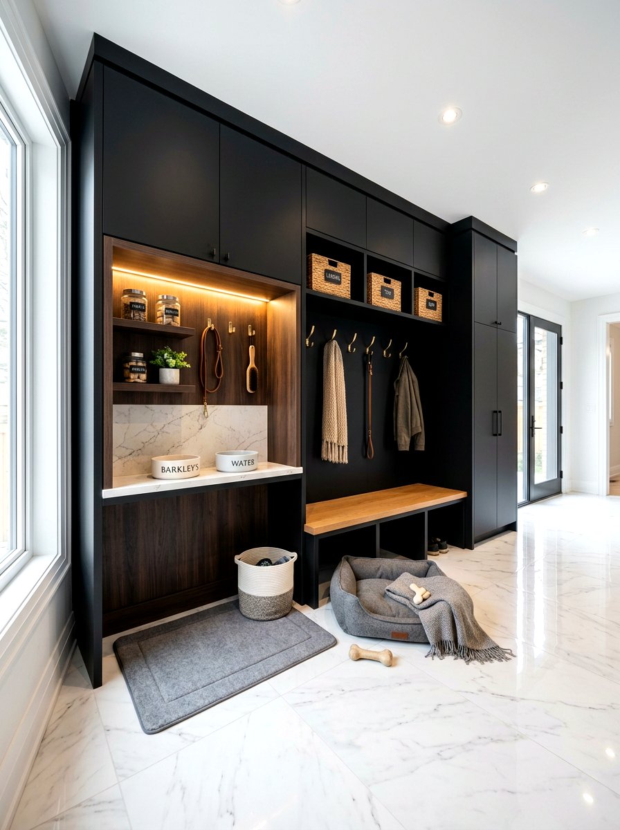 Modern Mudroom Pet Zone - 30 mudroom pet feeding ideas