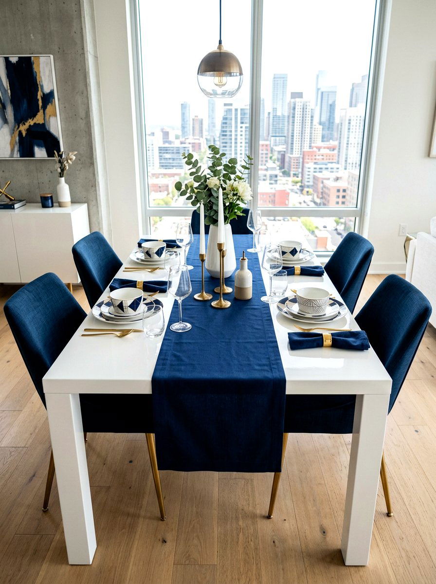 Modern Navy White Table - 30 blue and white table decor ideas