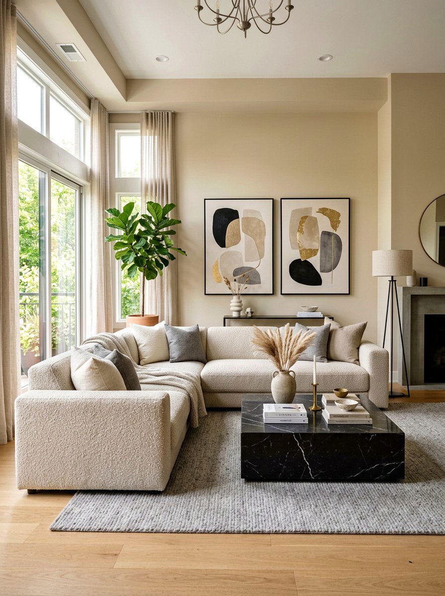 Modern Oatmeal Living Room Boucle - 30 oatmeal living room ideas