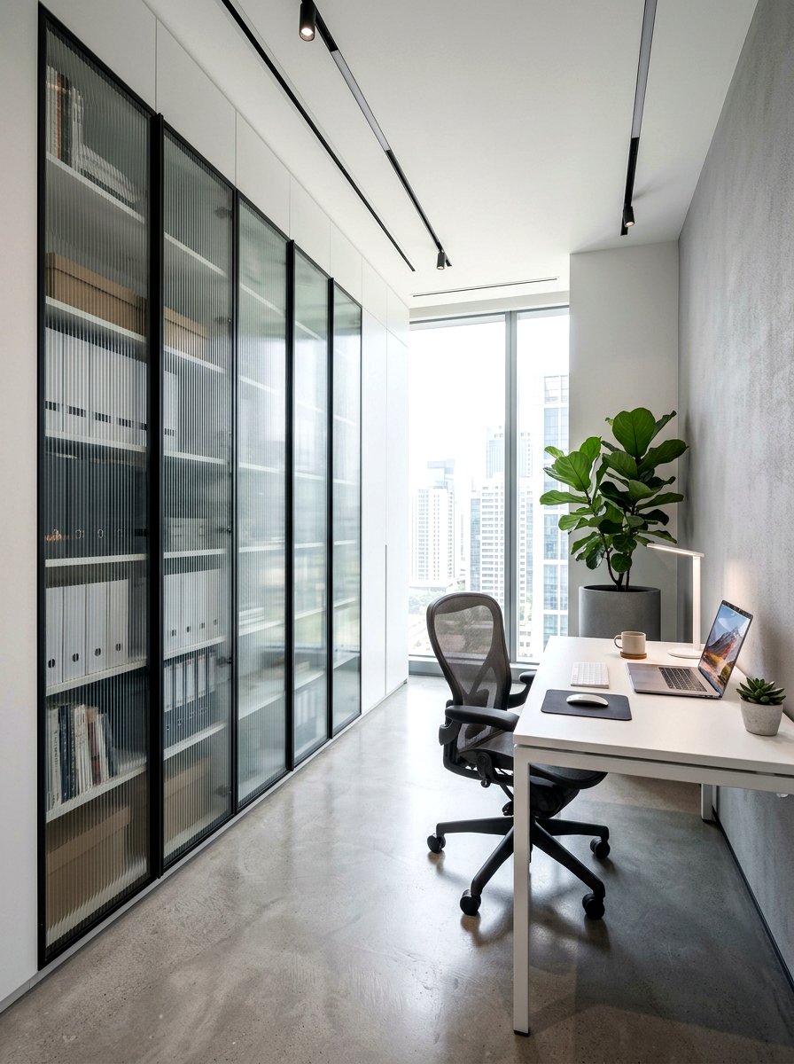 Modern Office Ribbed Glass Storage - 30 ribbed glass cabinet ideas