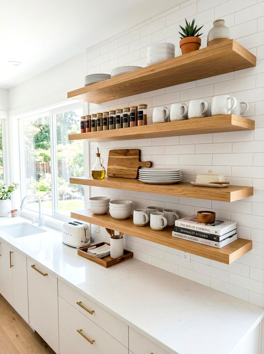 Modern Open Shelving - 30 kitchen wall decor ideas