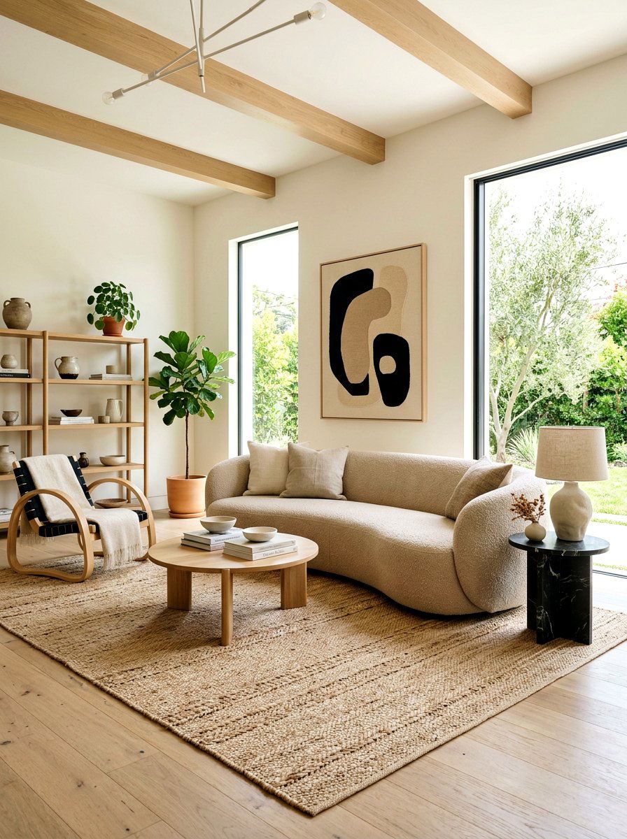 Modern Organic Black And Beige Living Room - 30 black and beige living room ideas