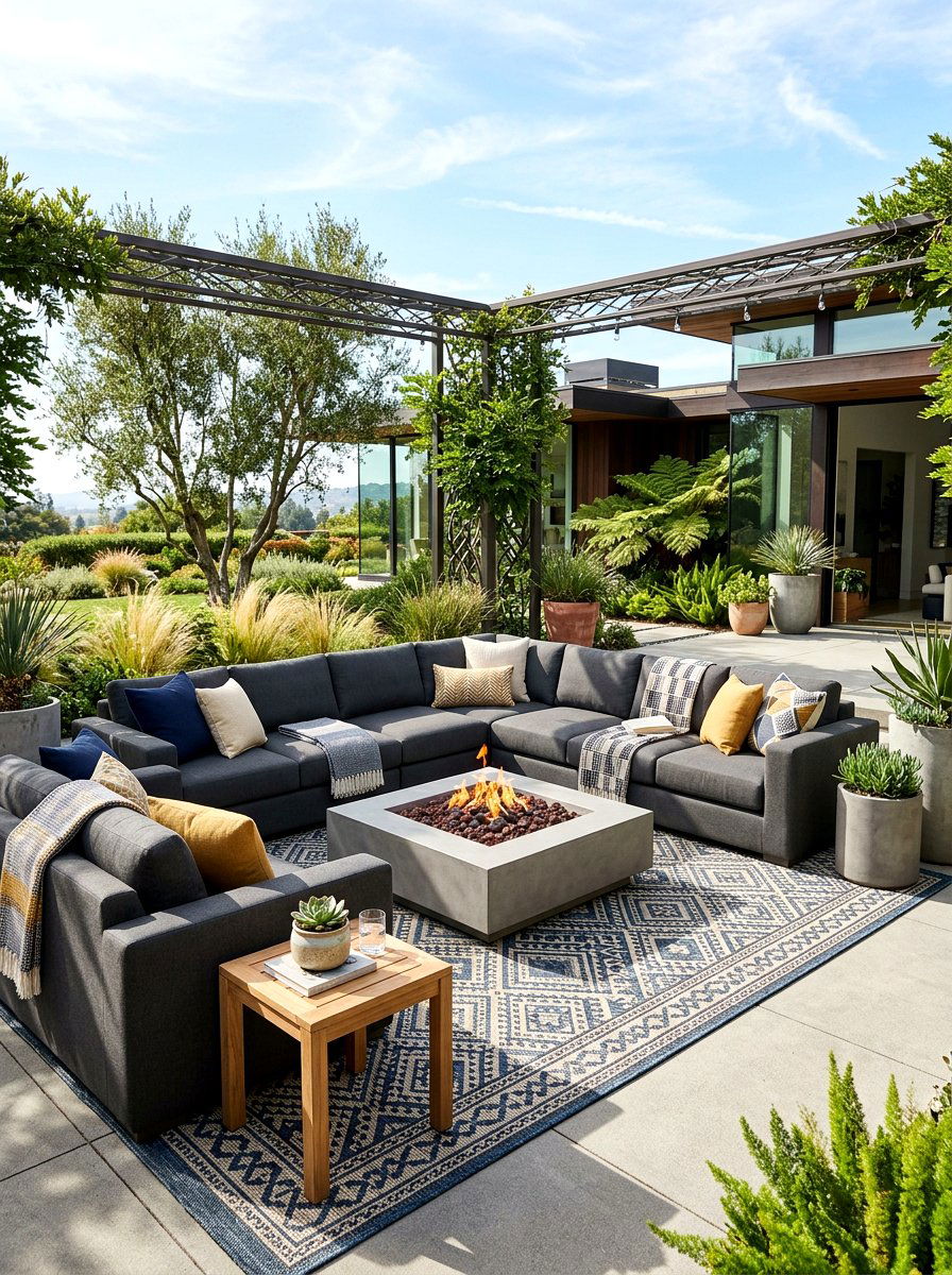 Modern Outdoor Lounge - 30 layered neutral decor ideas