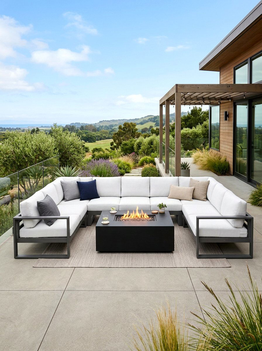 Modern Outdoor Sectional With Fire Table - 30 fire pit seating ideas