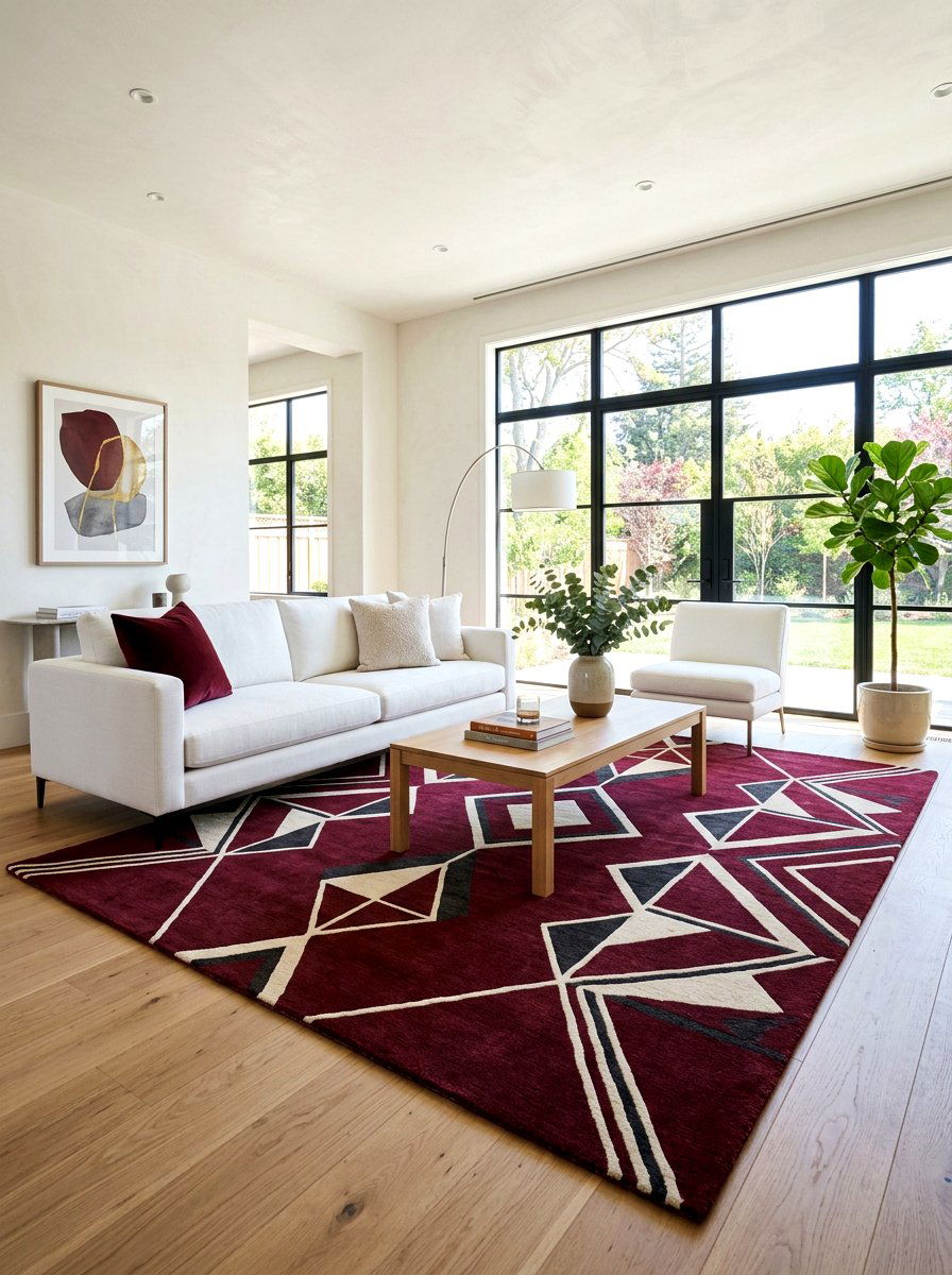 Modern Oxblood Rug - 30 oxblood living room ideas