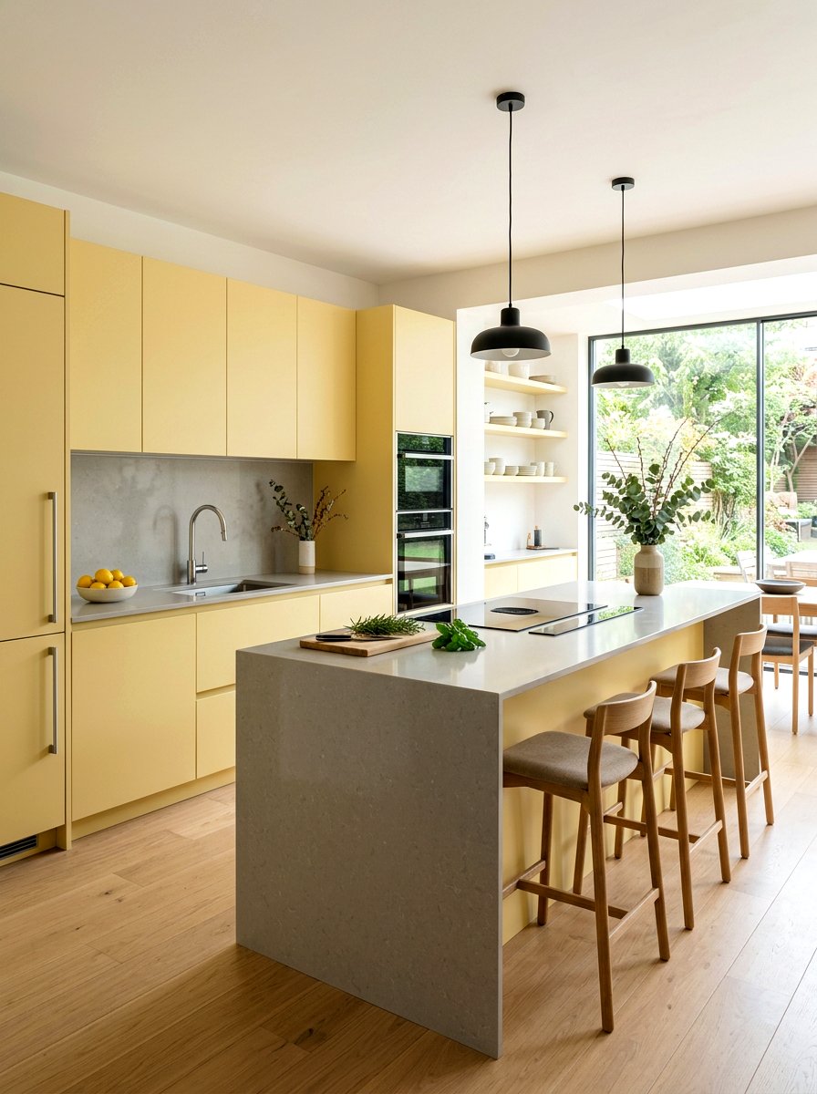 Modern Pale Yellow Minimalist - 30 muted yellow kitchen ideas