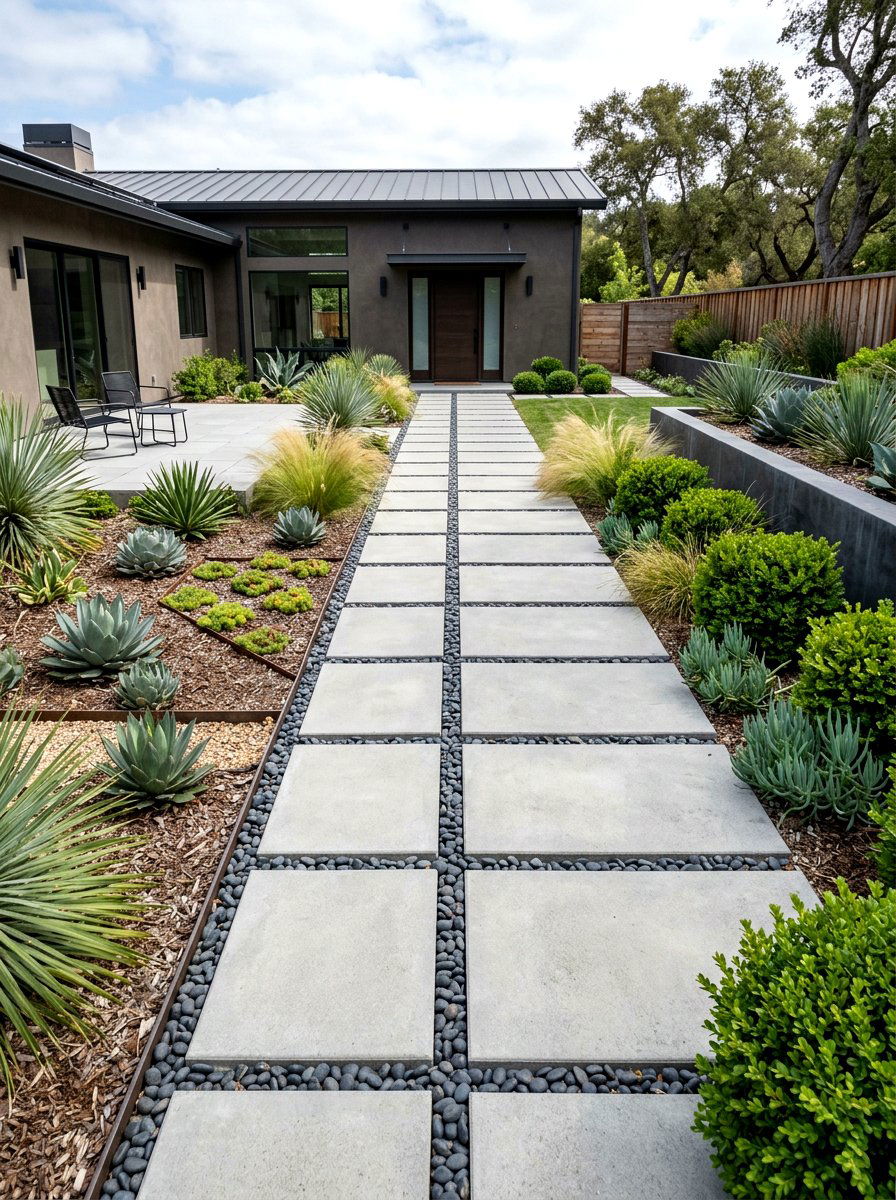 Modern Paver Layout - 30 xeriscape front yard ideas