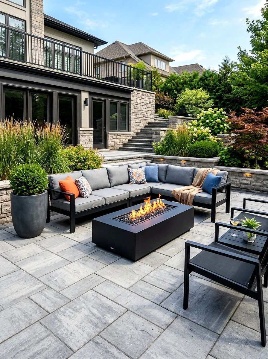 Modern Paver Patio With Fire Pit - 30 walkout basement patio ideas