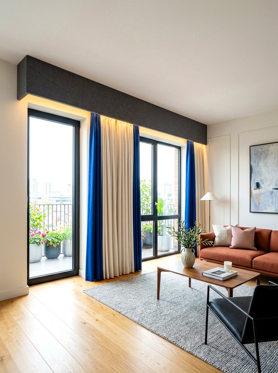 Modern Pelmet Box - 30 dramatic drapery living room ideas
