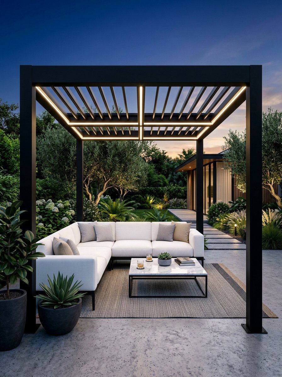 Modern Pergola Lounge - 30 evening backyard lounge ideas