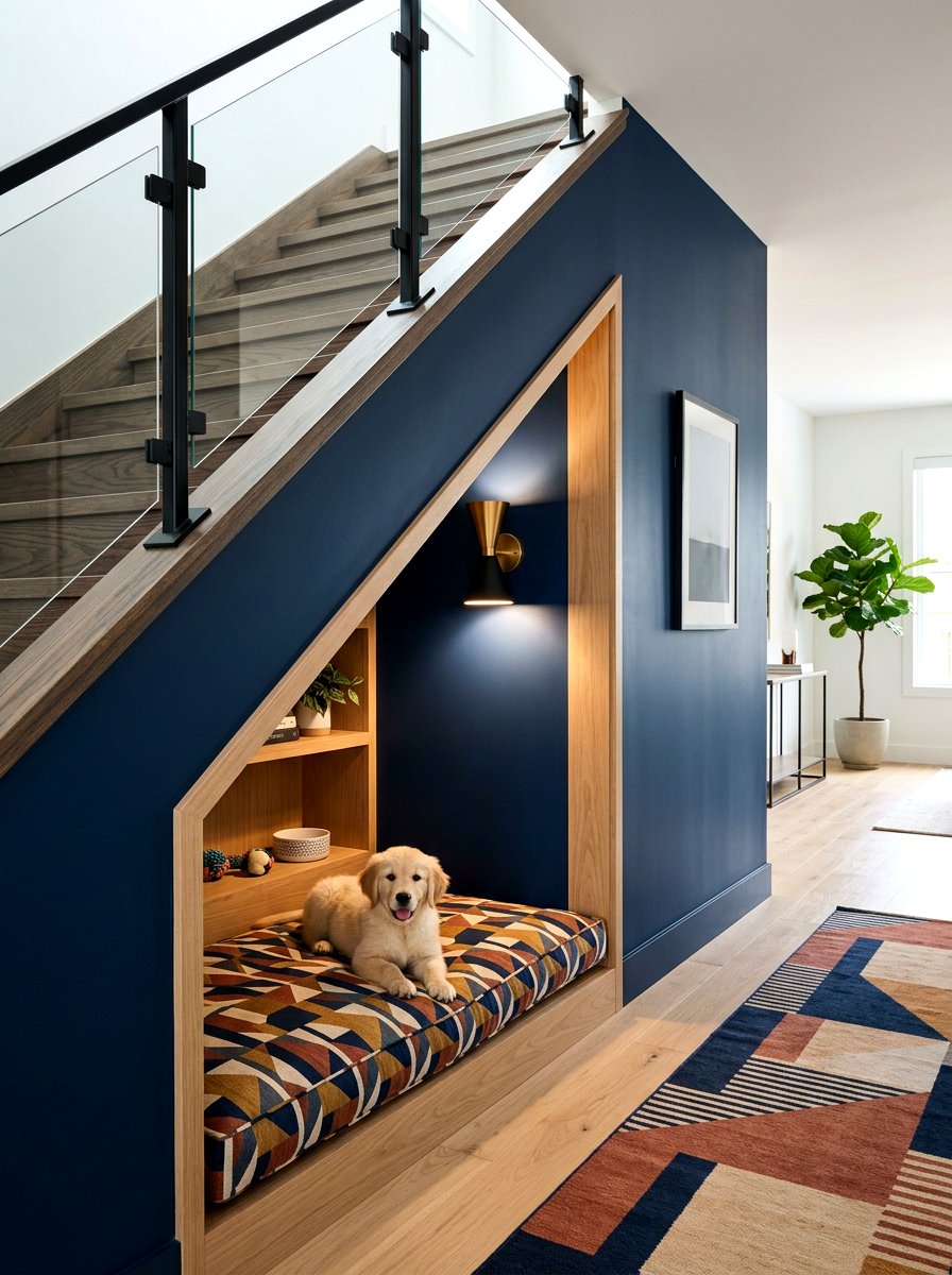 Modern Pet Nook Under Stairs - 30 pet basket styling ideas