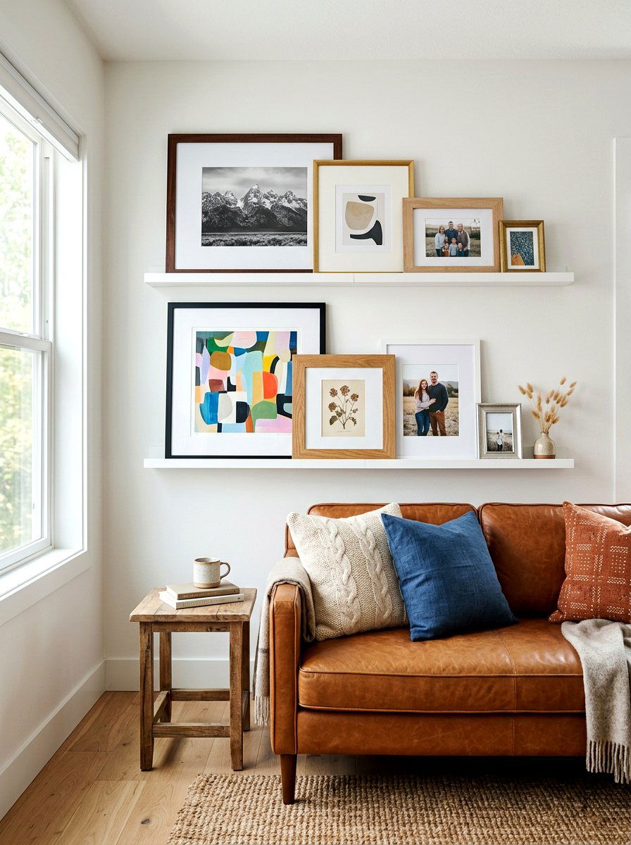 Modern Picture Ledge Display - 30 family photo wall ideas