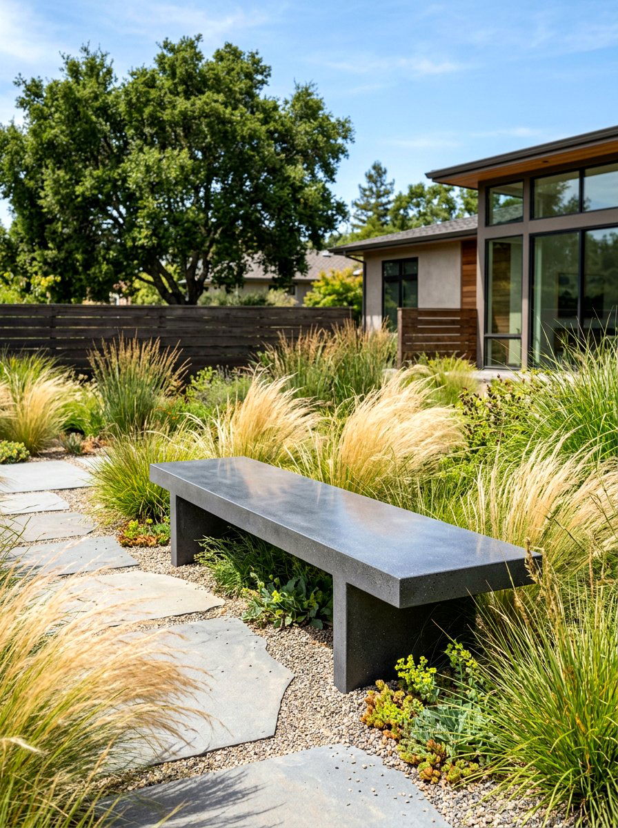 Modern Polished Concrete Bench - 30 tea garden seating ideas