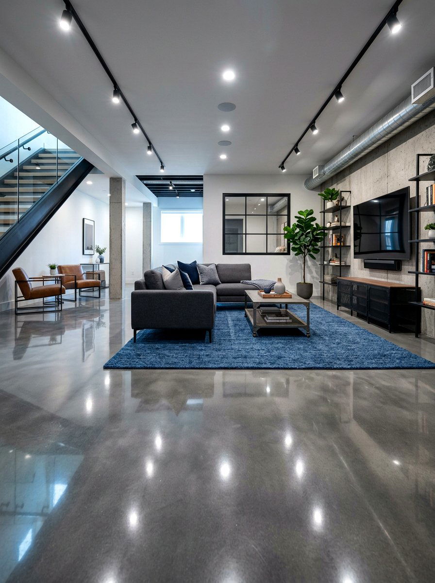 Modern Polished Concrete Floor - 30 basement family room ideas