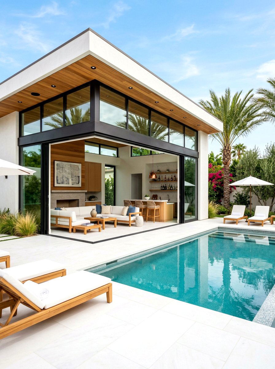 Modern Pool House - 30 resort backyard pool ideas