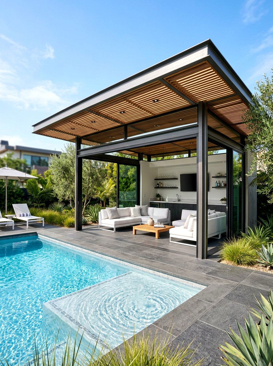Modern Pool House - 30 pool cabana patio ideas