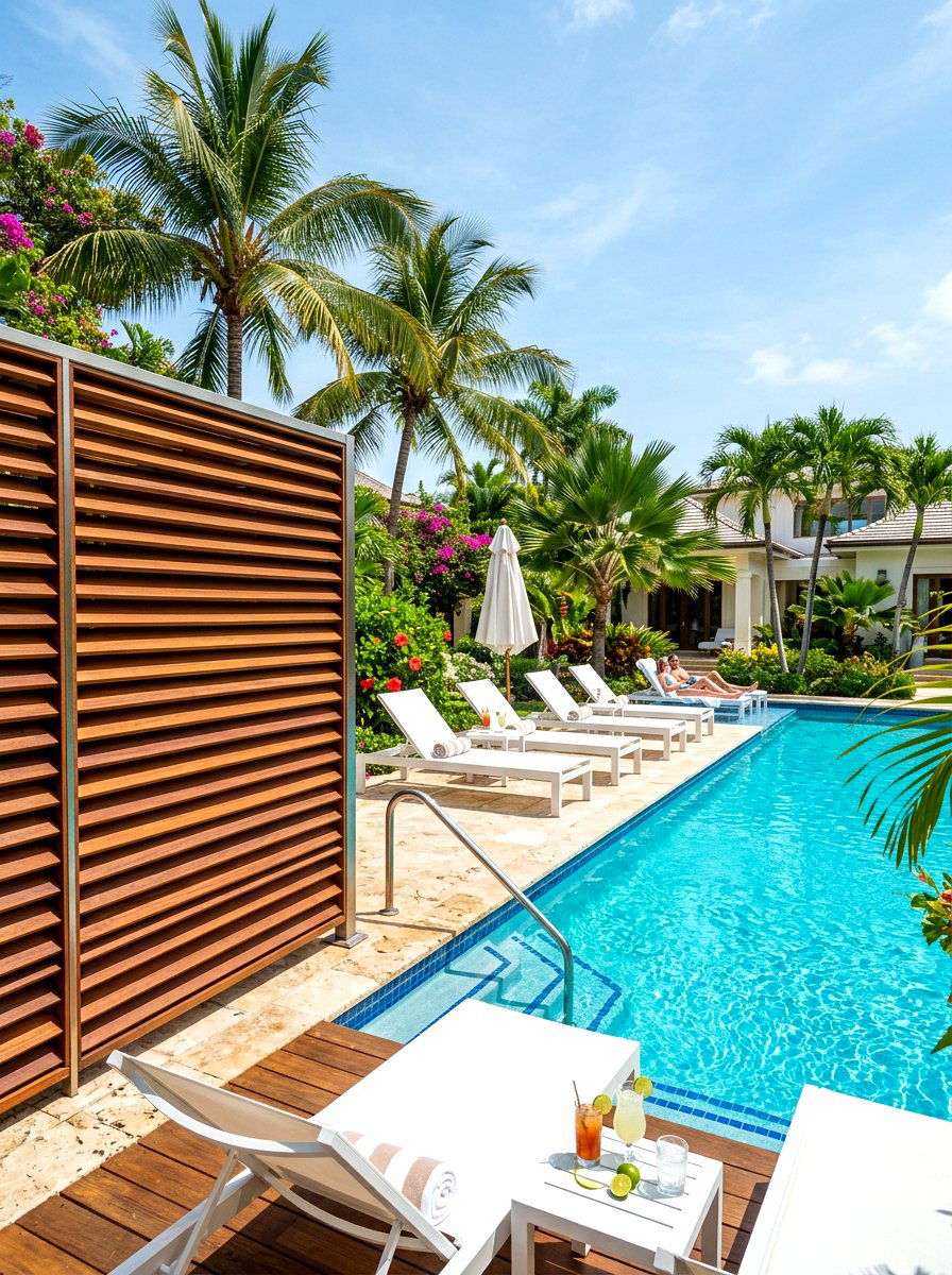 Modern Pool Privacy Screen - 30 slatted privacy wall ideas