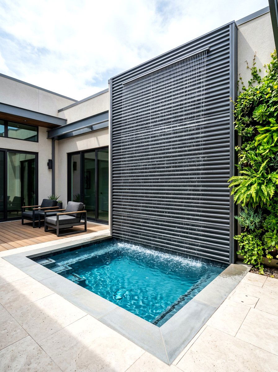 Modern Pool Rain Wall - 30 pool waterfall ideas