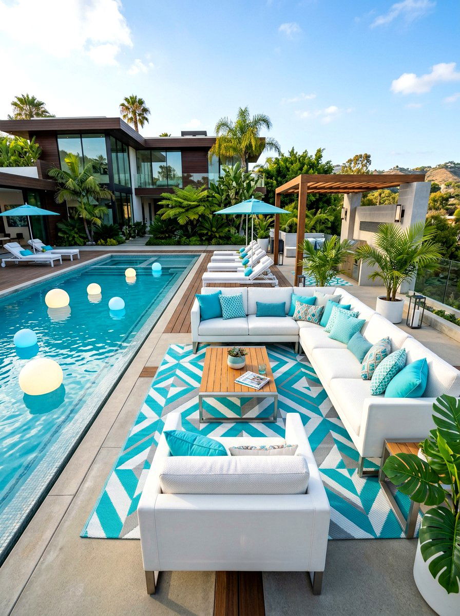 Modern Poolside Lounge - 30 alfresco birthday party ideas