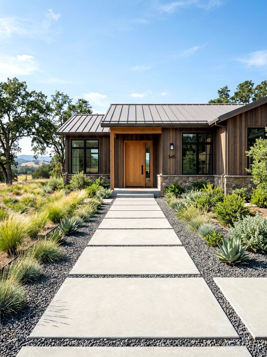 Modern Ranch House Concrete Walkway - 30 ranch house curb appeal ideas