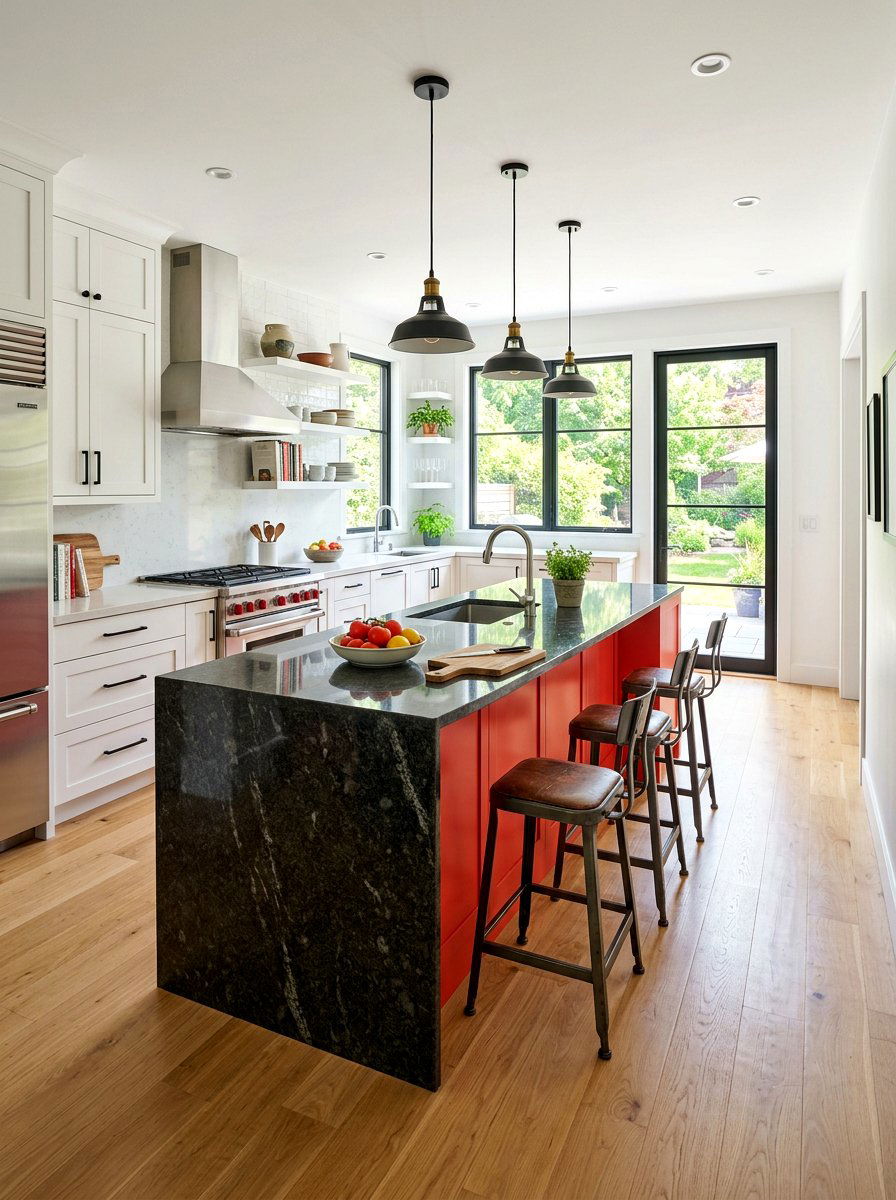 Modern Red Kitchen Island - 30 tomato red kitchen ideas