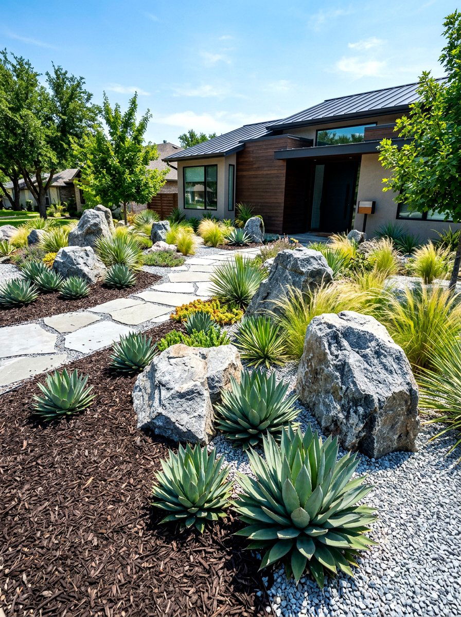 Modern Rock Garden - 30 asymmetrical front yard landscaping ideas