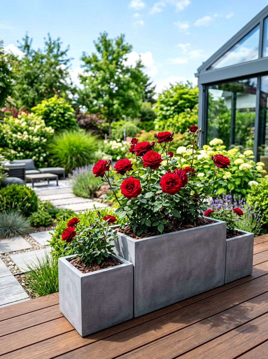 Modern Rose Planter - 30 backyard rose garden ideas