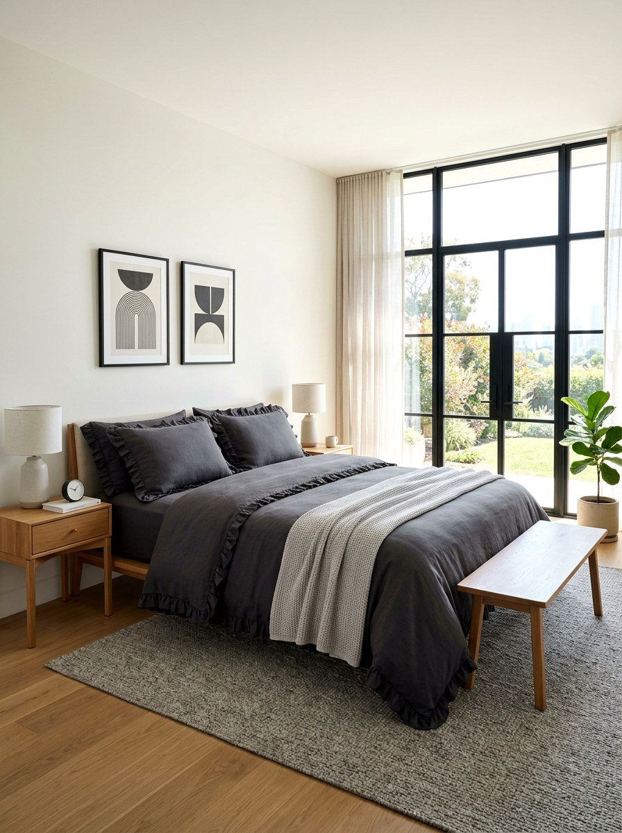 Modern Ruffle Trim Bedding Minimalist Bedroom - 30 romantic ruffle bedroom ideas