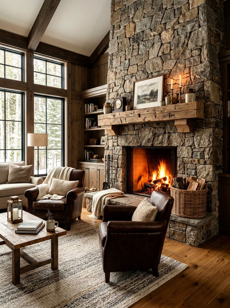 Modern Rustic Den Fireplace - 30 den decorating ideas