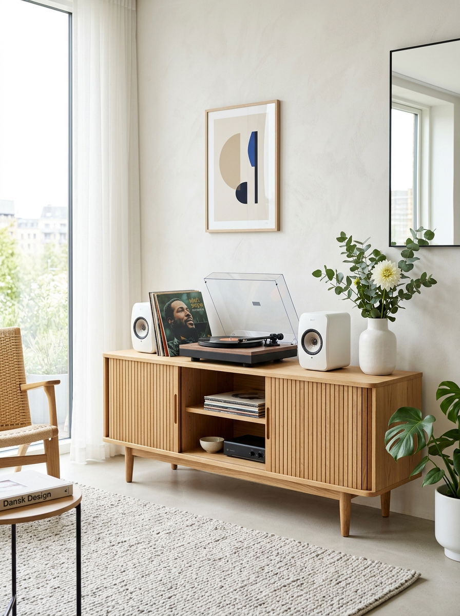 Modern Scandinavian Media Console - 30 vinyl listening corner ideas