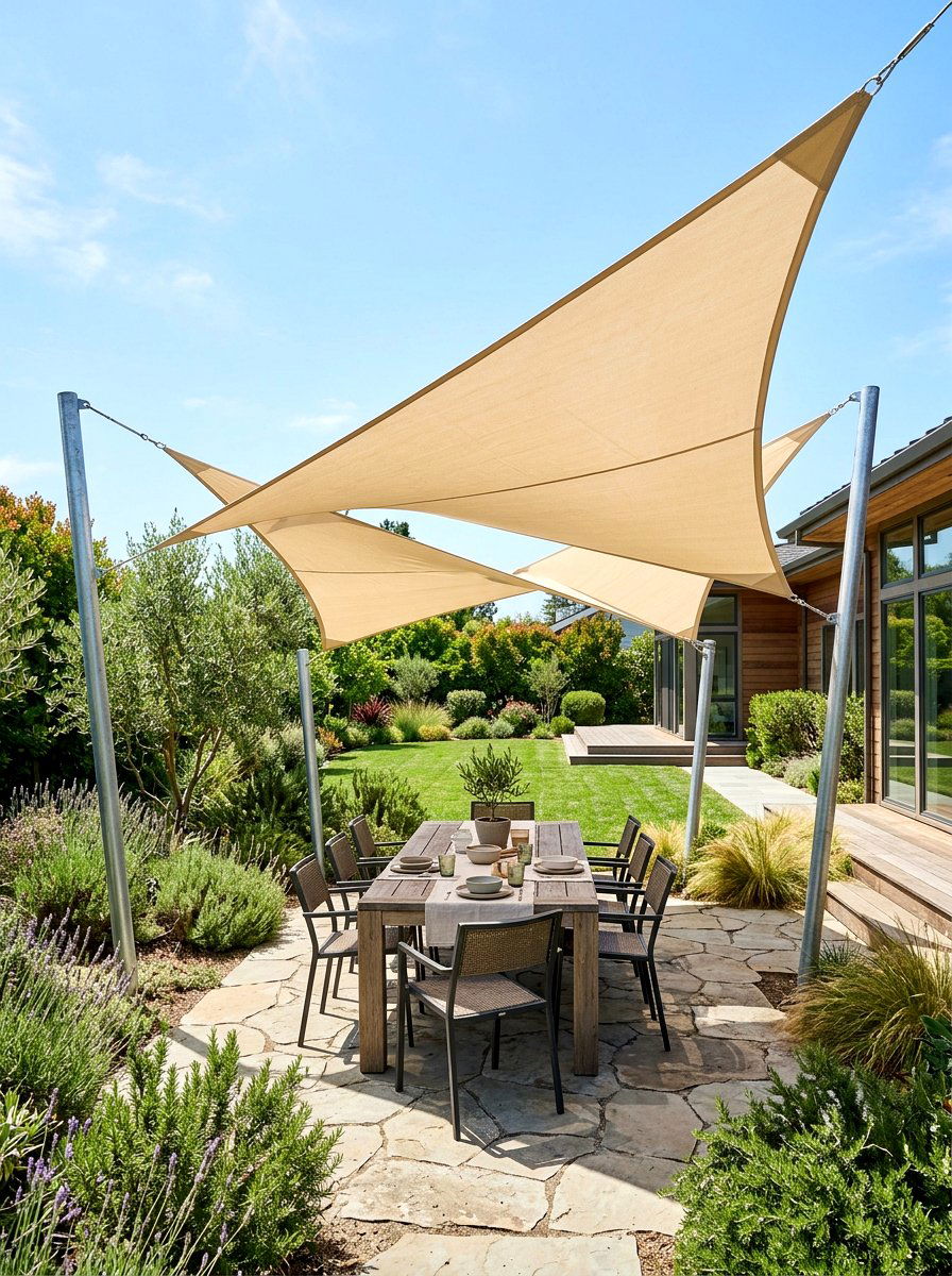 Modern Shade Sail - 30 warm minimalist backyard ideas