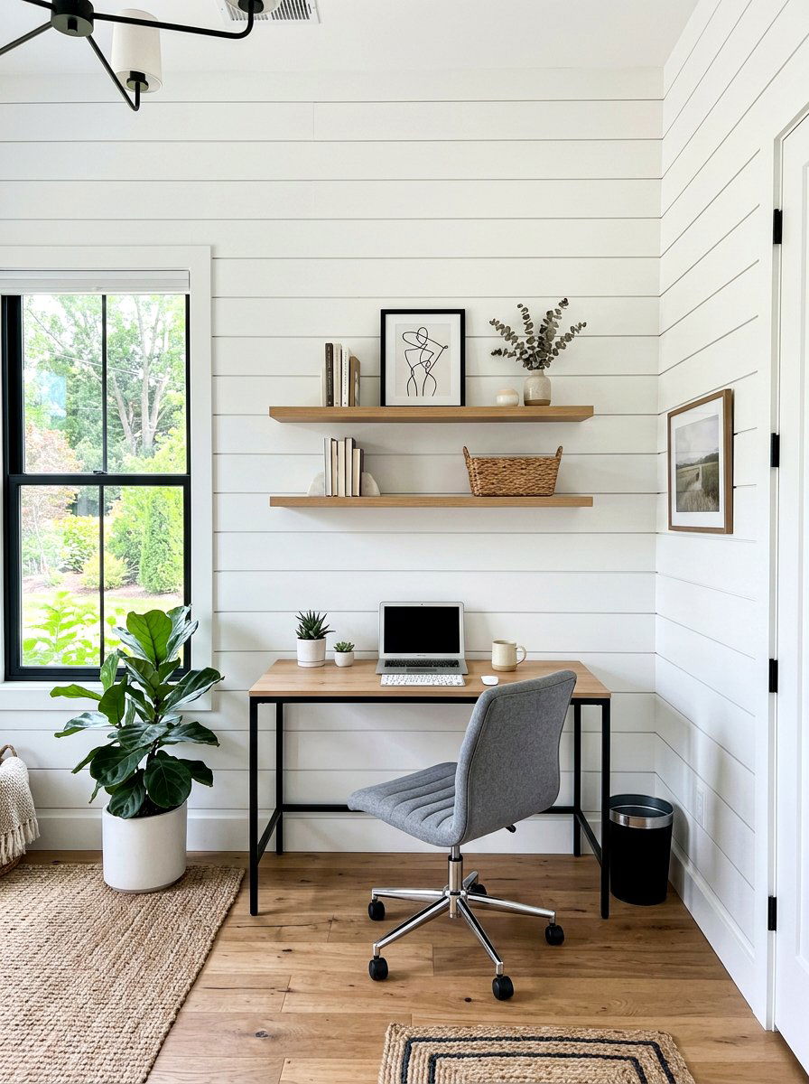 Modern Shiplap Office - 30 farmhouse home office ideas