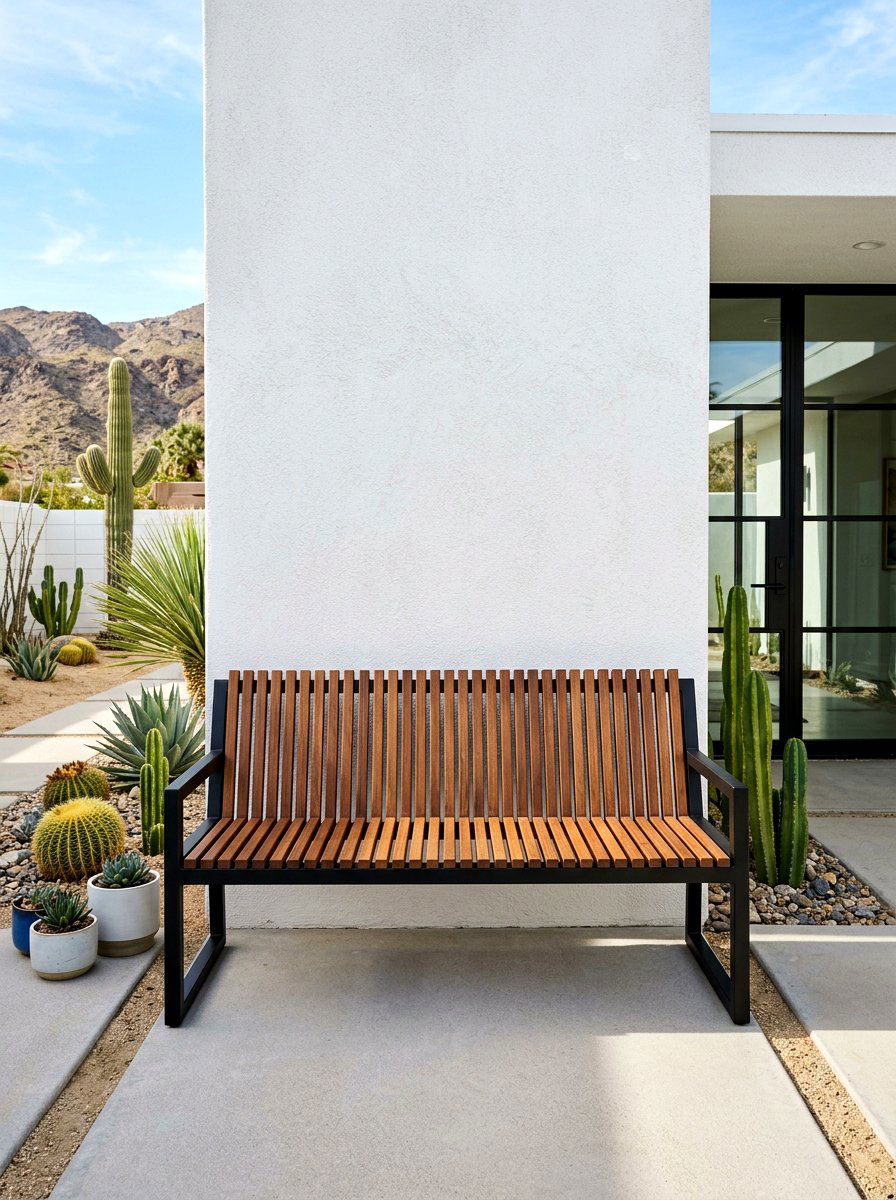 Modern Slat Bench - 30 built in bench backyard ideas