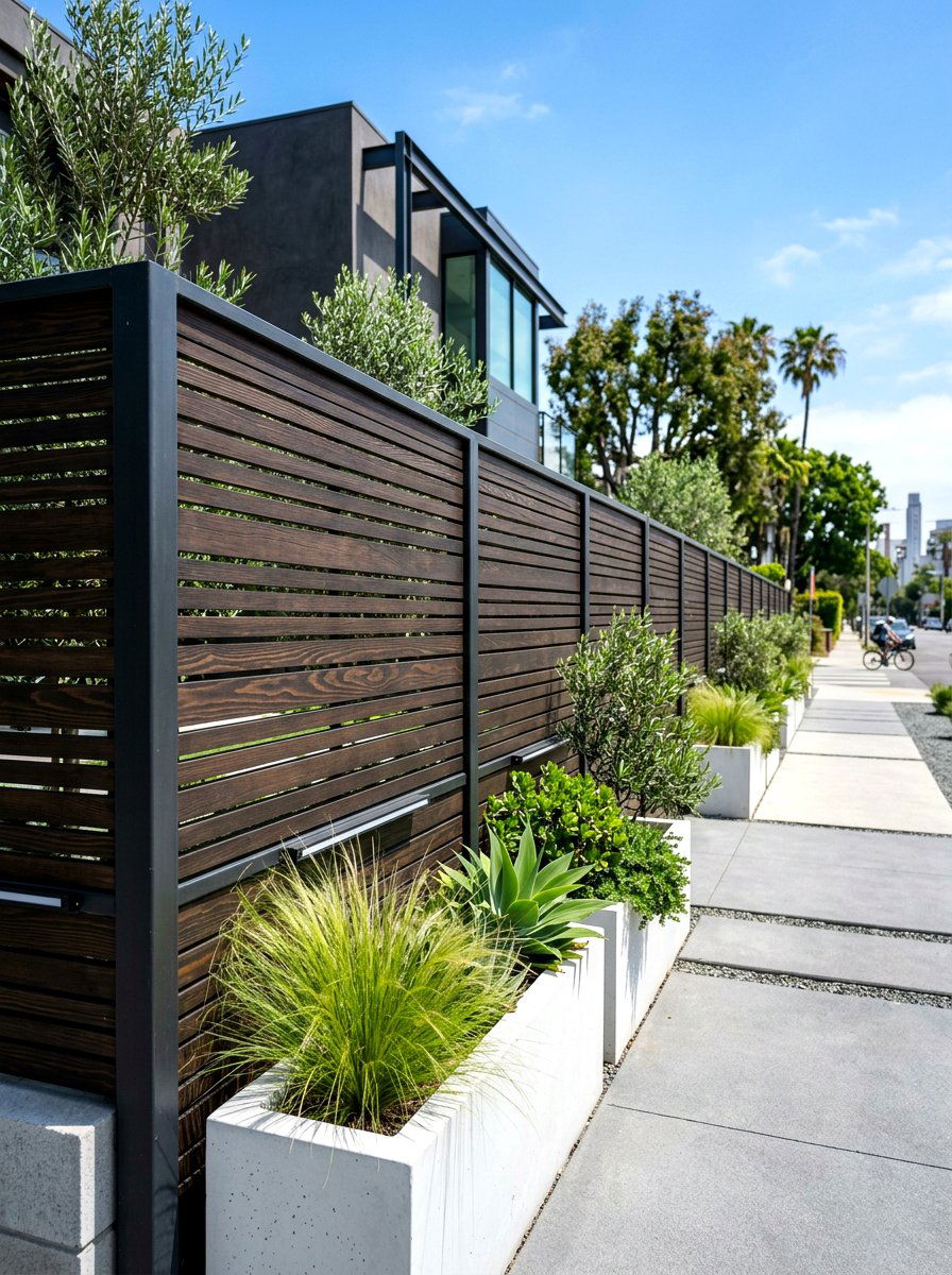 Modern Slat Fence - 30 front yard privacy ideas