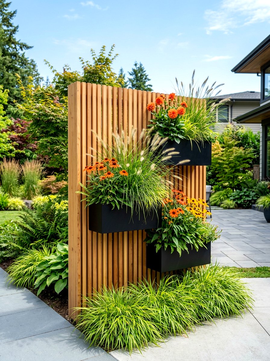 Modern Slat Wall - 30 fence planter ideas