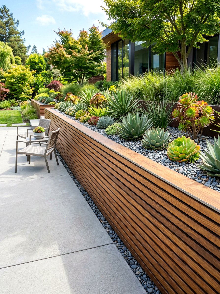 Modern Slat Wall - 30 timber retaining wall ideas