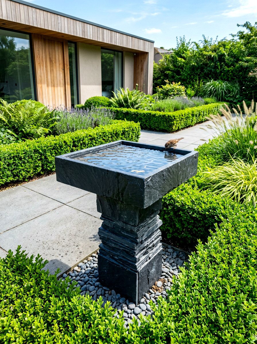 Modern Slate Bird Bath - 30 bird bath ideas