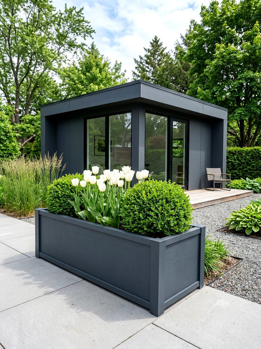 Modern Slate Gray Box - 30 shed flower box ideas
