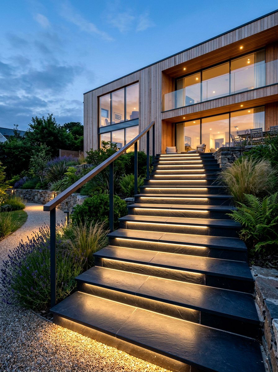 Modern Slate Treads - 30 stone front steps ideas