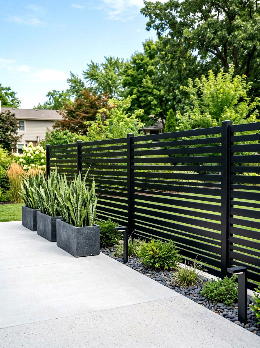 Modern Slatted Fence - 30 fence line landscaping ideas