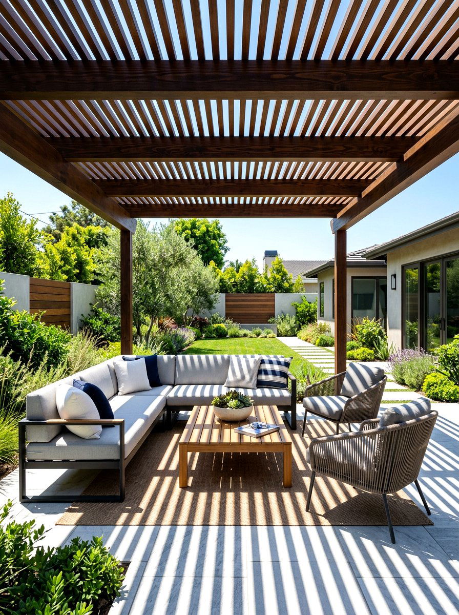 Modern Slatted Wood Pergola - 30 courtyard pergola ideas