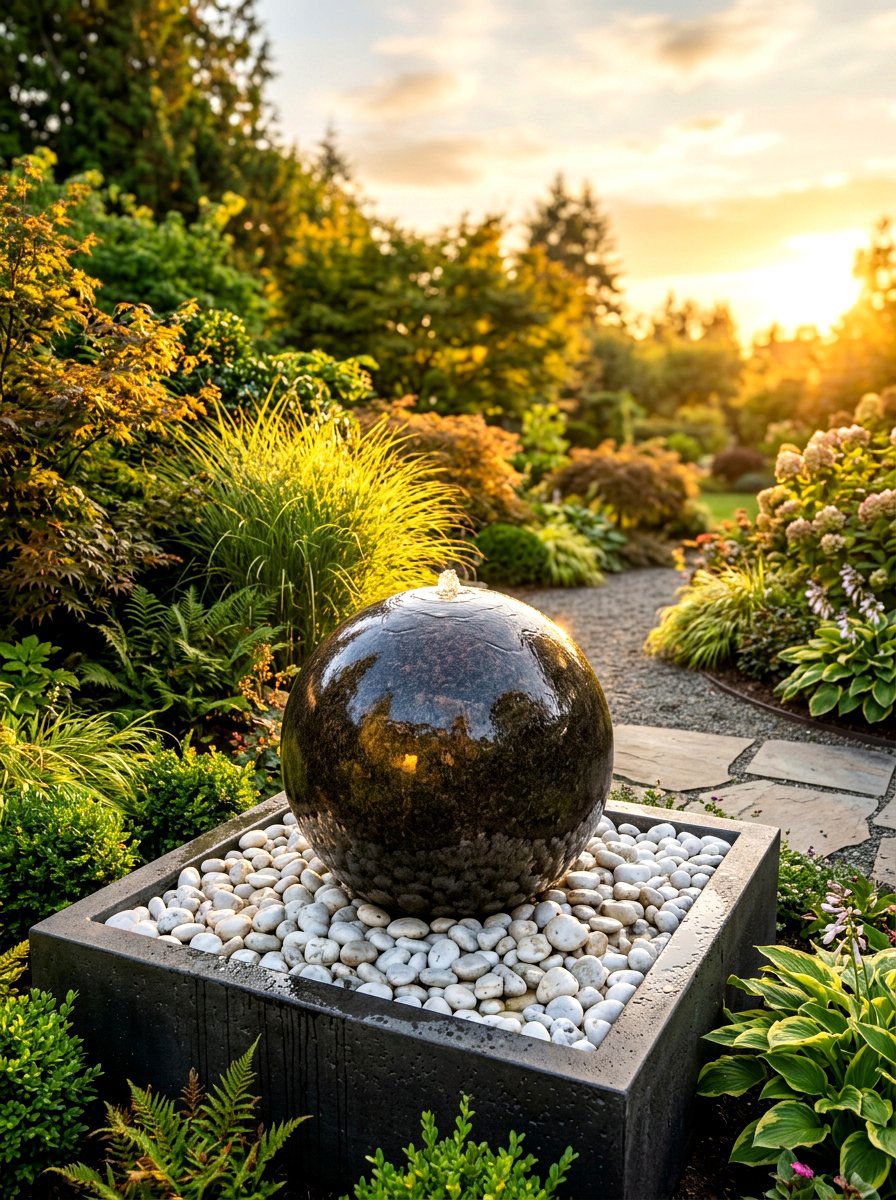 Modern Sphere Fountain - 30 garden fountain ideas
