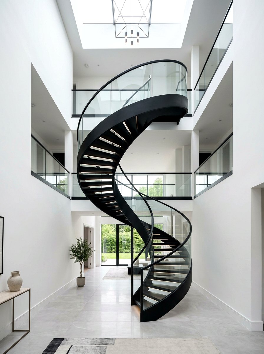 Modern Spiral Staircase Foyer - 30 double height foyer ideas