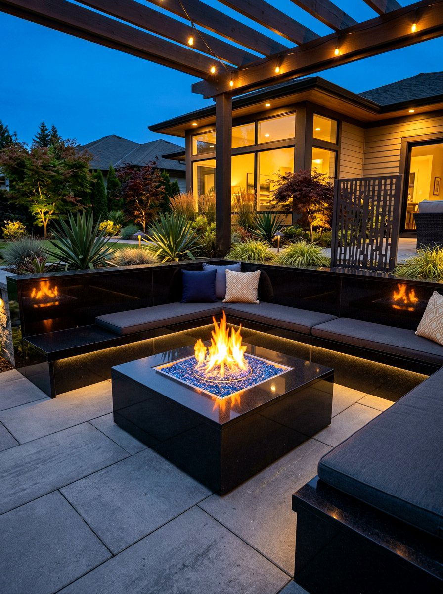 Modern Square Fire Pit - 30 backyard conversation pit ideas